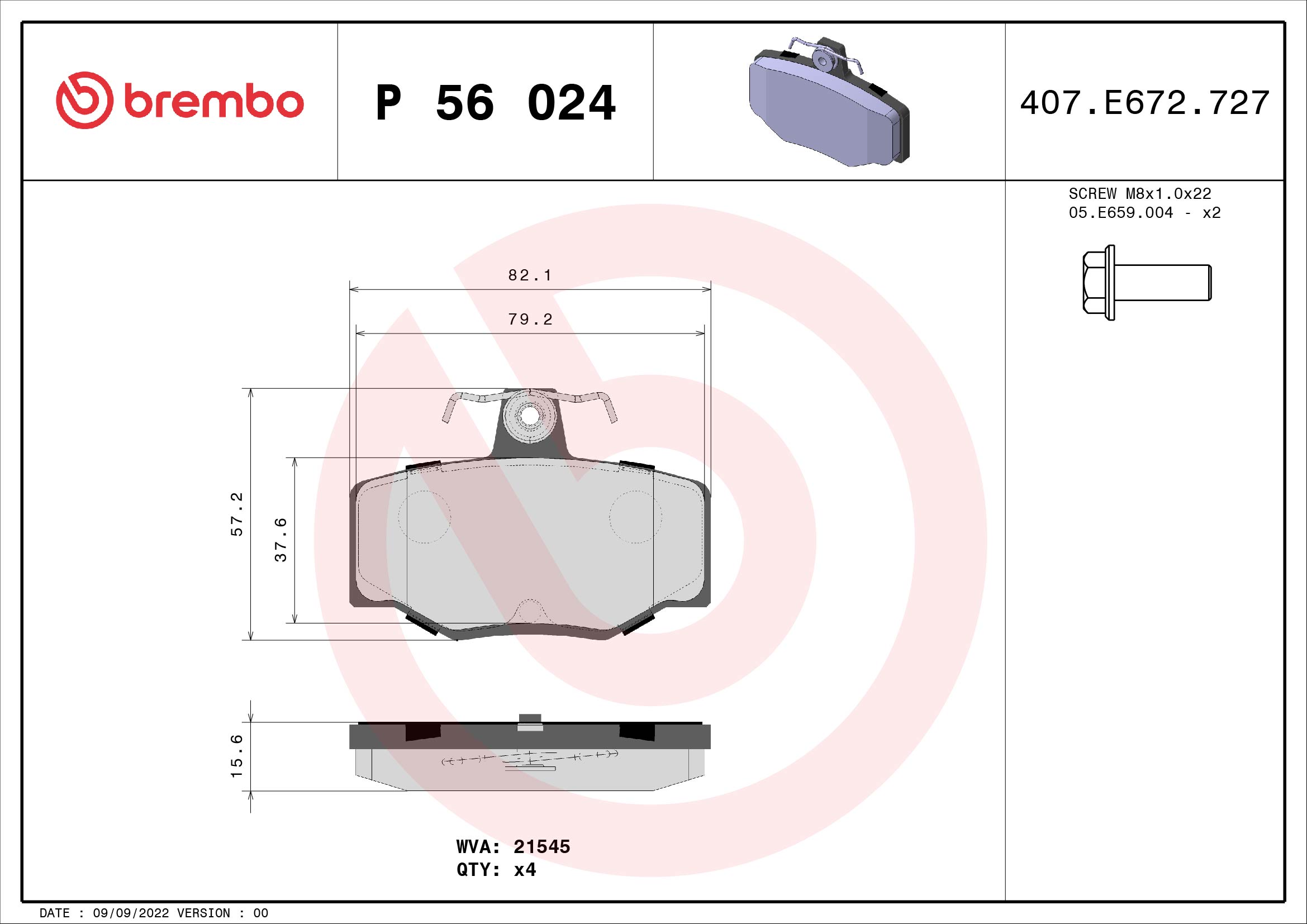 A.B.S. P 56 024 BREMBO Bremsbelagsatz, Scheibenbremse